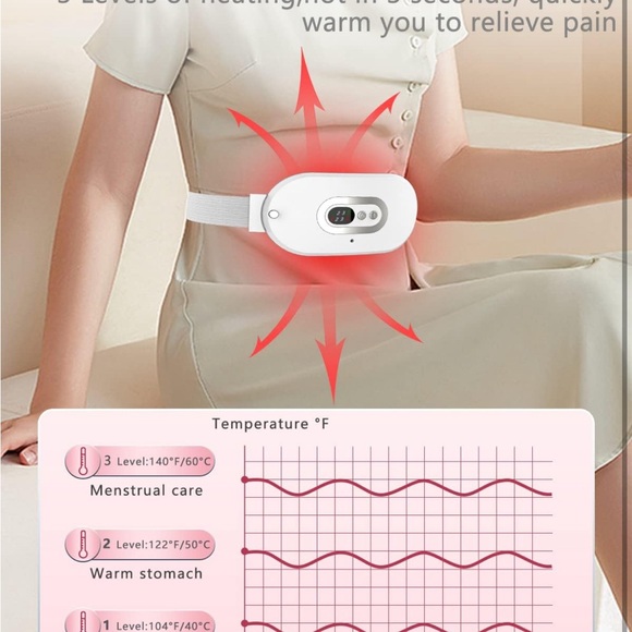 Portable USB Cordless Heating Pads w Massager for Back Pain Relief & Cramps - Picture 4 of 9